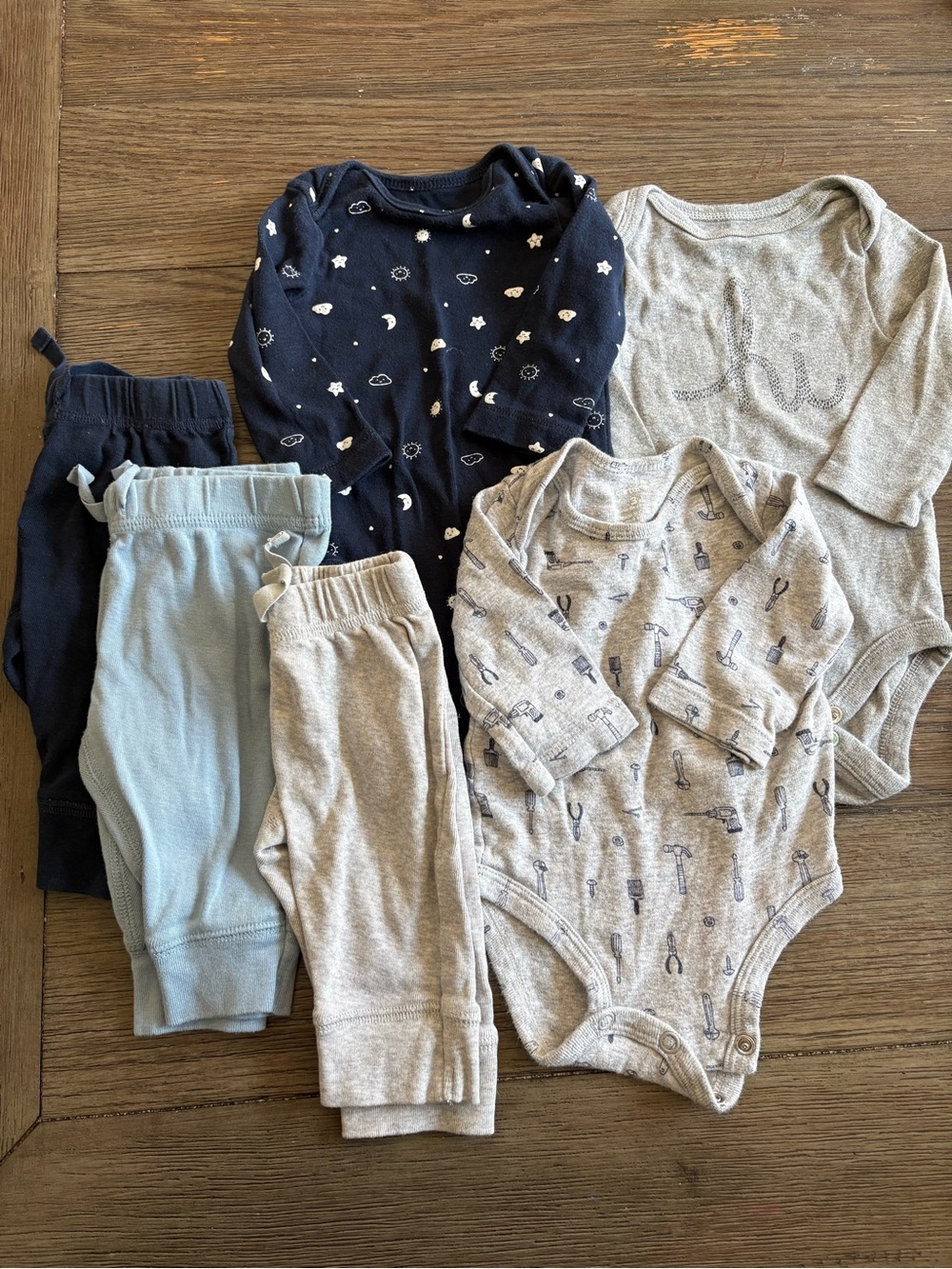 Carter's Navy, Light Blue & Gray Baby One-Piece Bodysuit and Pants Bundle 3m